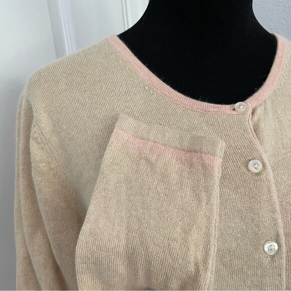 Vintage 80s Silk Blend Cardigan Sweater Button Down Champagne Tan M Minimalist - Picture 3 of 8